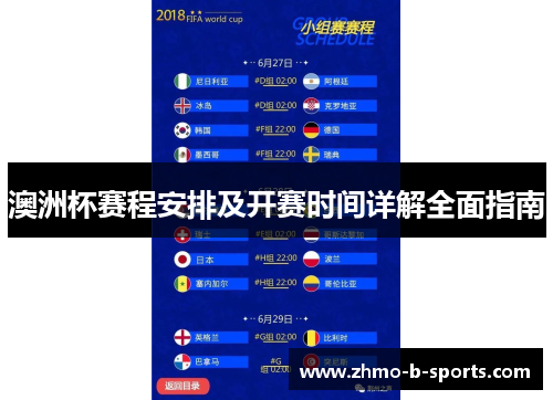 澳洲杯赛程安排及开赛时间详解全面指南